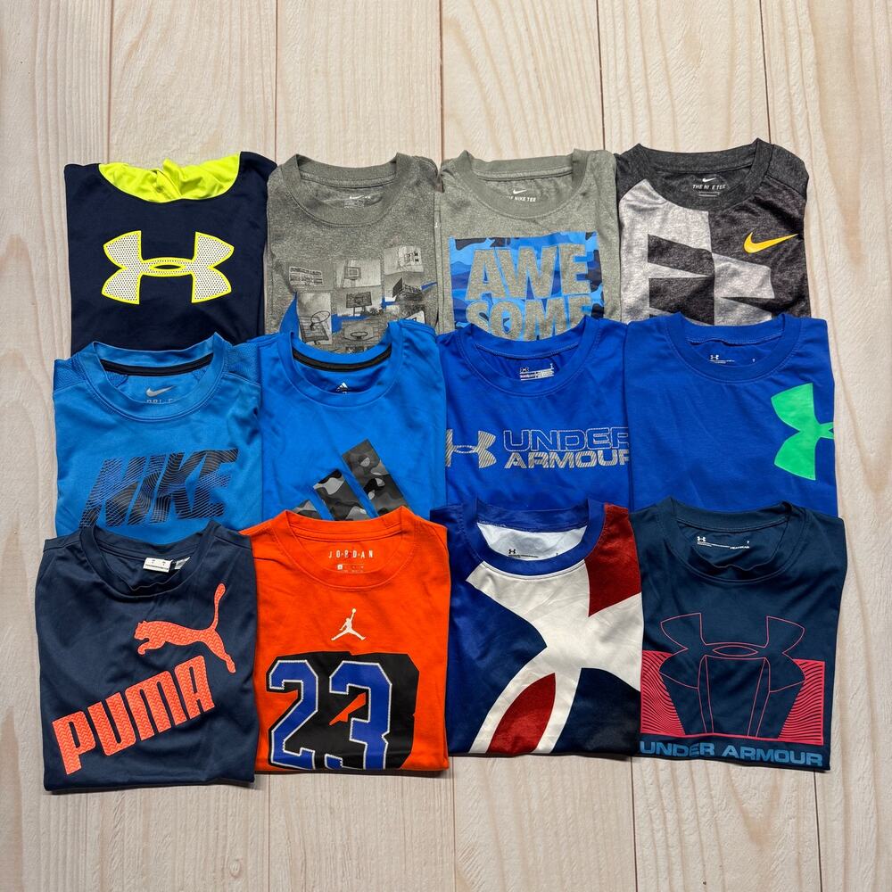 Lot Of 12 Under Armour Nike Puma Boys Size 7 Athletic Long&Short Sleeve T-Shirt